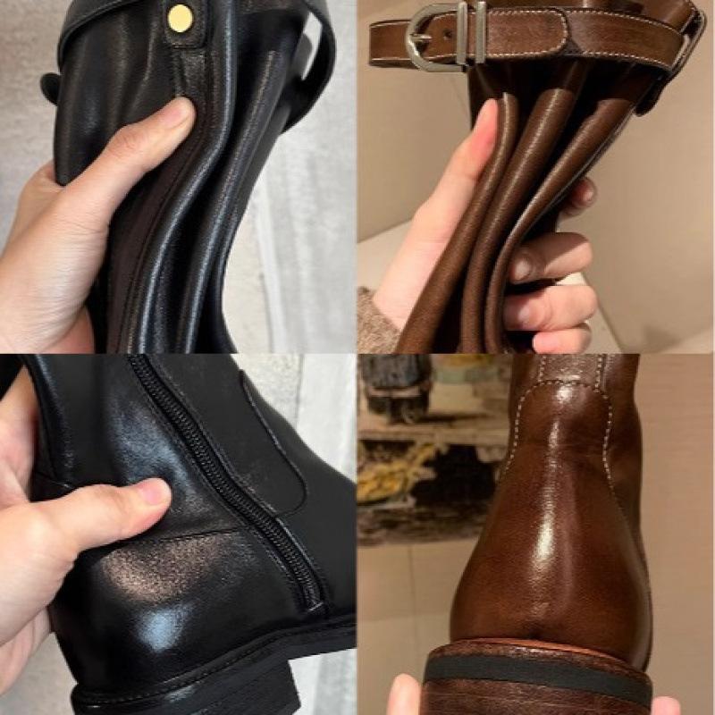 The new spot grape mother has the same style, washed horse leather, round head, thick heel, thick bottom, heightened legs, straight long tube, kni