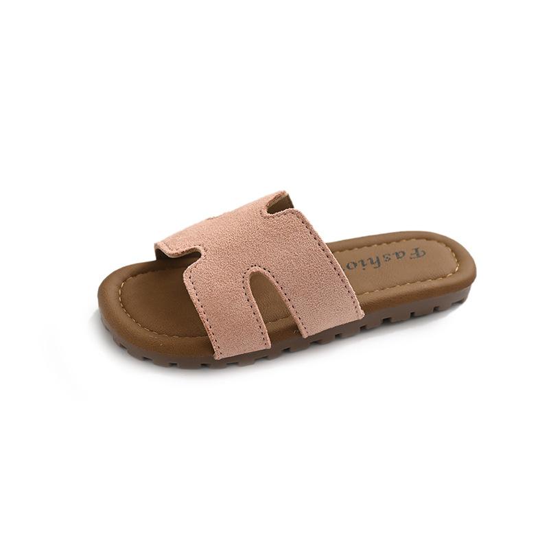 

2026New Summer Girls Slippers Fashion Casual Shoes Beach children s shoes, suede leather slip-on sandals 23-25/One Hand3Double