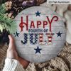 2D Flat, 1pc Round "Happy Fourth of July" Aluminum Hanging Sign, Patriotic USA Flag Star Letter Design, Rustic Wooden Background Metal Wall Decor