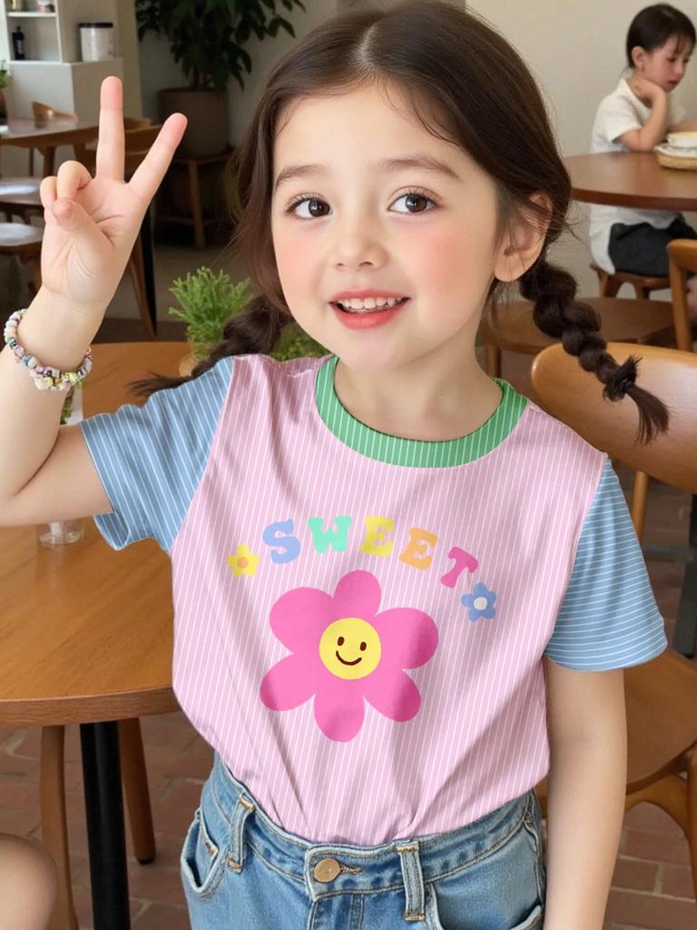 Abbigliamento Bambina Estate T-shirt con Stampa 3D Grafica Gatto Kawaii Vestiti per Bambine Esterni Manica Corta Casual Top per Bambine