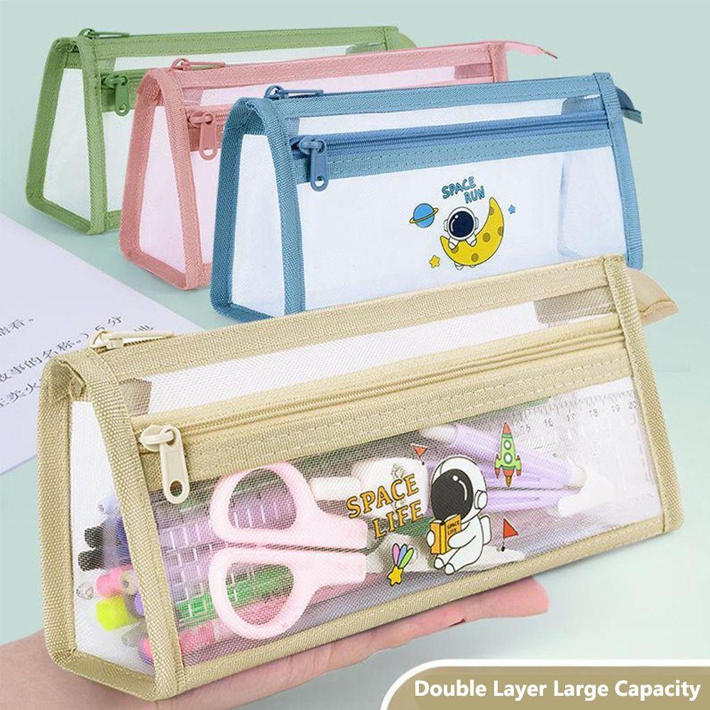 Transparent Pencil Case Mesh Stationery Bag Durable Stationery Storing Bag  Students