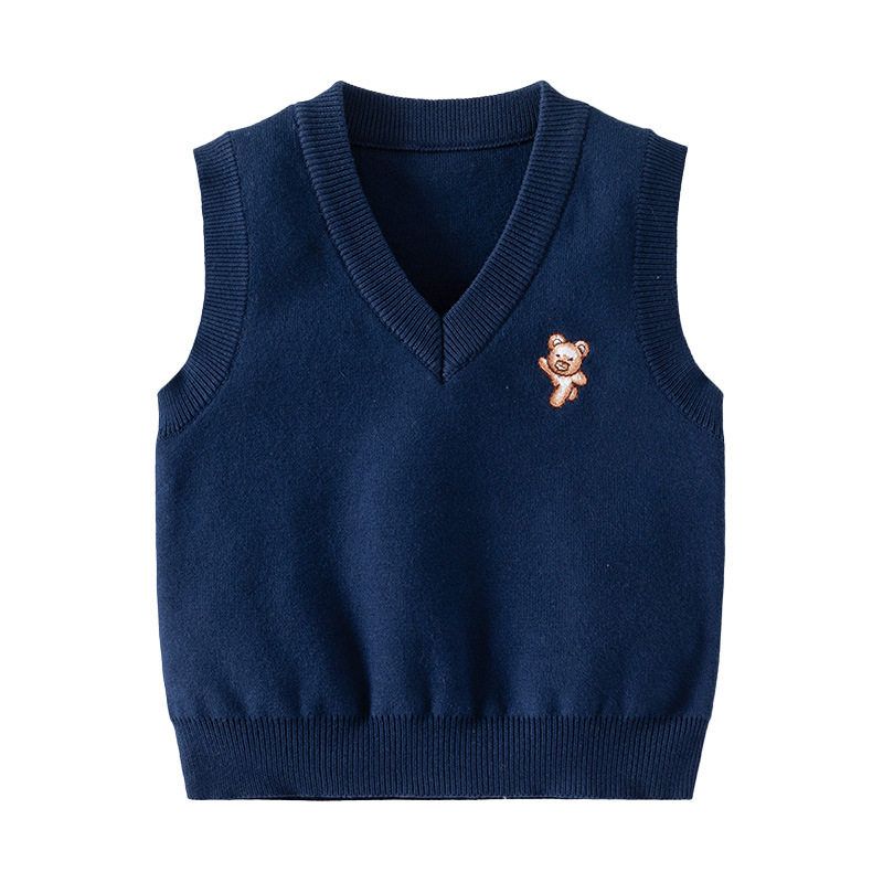 Kids' Sweater Spring and Autumn Boys' Wool Vest V Neck Sleeveless Waistcoat Baby Boys' Bear Casual Pullover