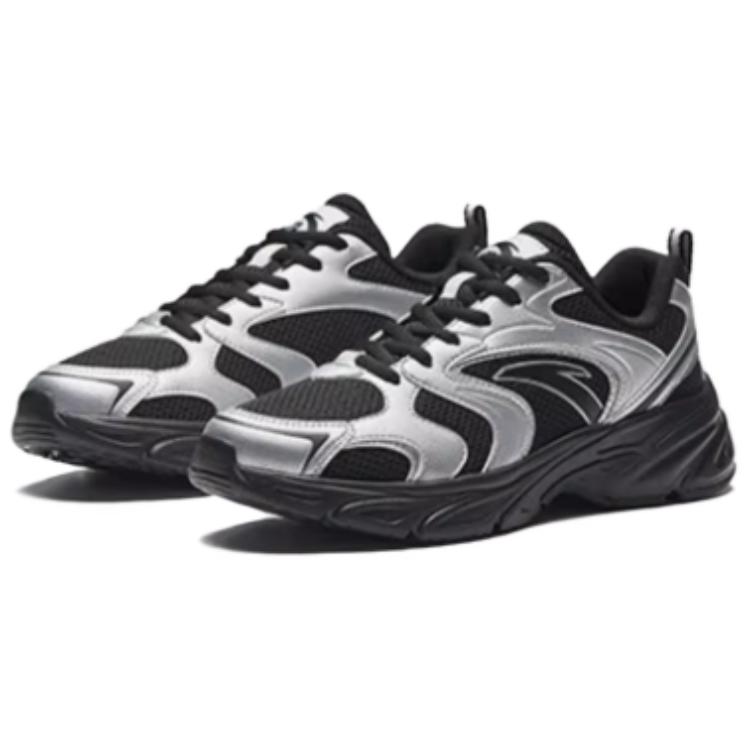 Anta OG800 Retro Trendy Slip Resistant Durable Low Top Lifestyle Casual Shoes Women sneaker Black Silver 922538821-4