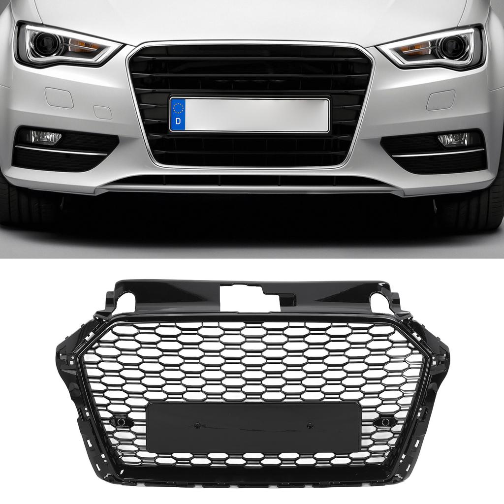 Front Bumper Radiator Grille ADA37840 RS Style Gloss Black Front Mesh Bumper Grill for 8V Facelift 2017 to 2020