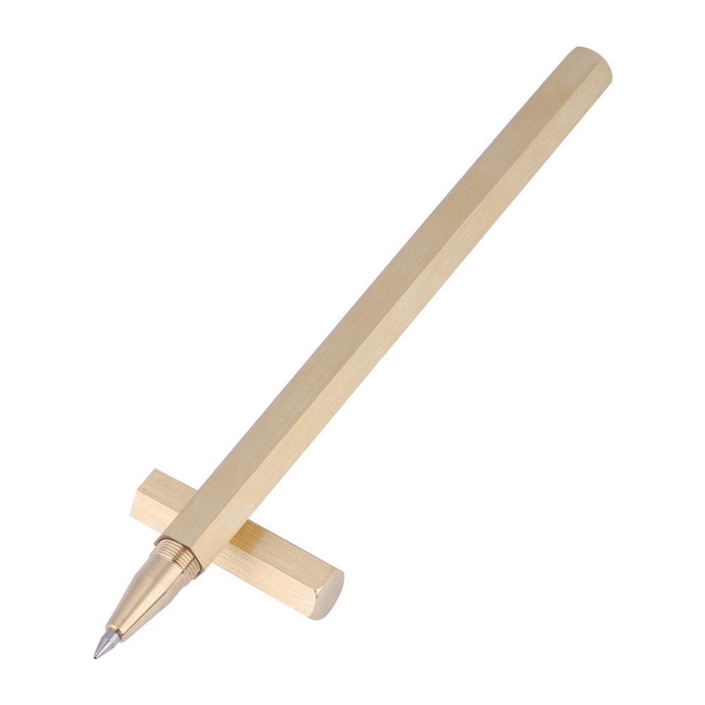 Handgefertigter sechseckiger Anti-Roll-Stift aus Messing, prismatischer Anti-Rutsch-Kugelschreiber mit Stifttasche