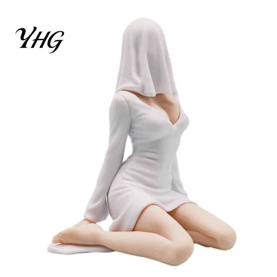 Hand Painted Car Decoration Halloween Faceless Ghost Girl Figurines, Spooky Lady Dashboard Cute Gift Ornament, Gothic Desktop Statue Decor for