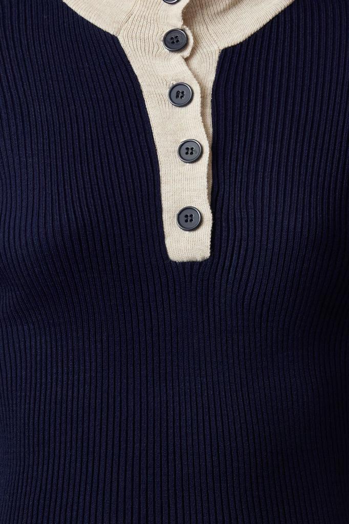 Women's Fashion Stylish Sweater Navy Blue High Collar Knitwear Sweater