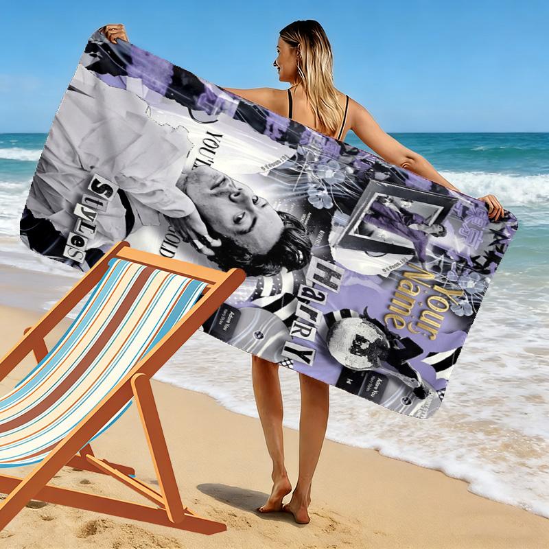 Name Custom Music Themed harry-styles Print Beach Towel, Large Soft Quick Dry Towel for Beach Camping Swimming