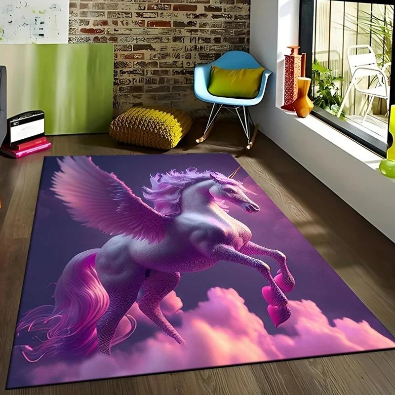 Unicorn Cherry Blossom Carpet Mat Rug Rainbow Mane Wings Dreamy Fantasy Girls Home Decoration Floor Mat Living Room Decoration