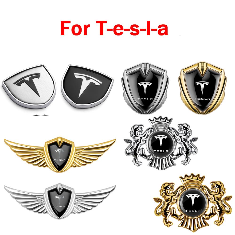 3D Metal Car Body Fender Emblem Shield Stickers Decor Valve Cap For Tesla Model 3 P100D Model S Y X P85D P75D Roadster Invader