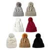 Winter Knitted Hat Thick Plush Keep Warm Pom-pom Hat Elastic Fit Solid Color No Brim Windproof Cold Weather Cap Outdoor Headwear
