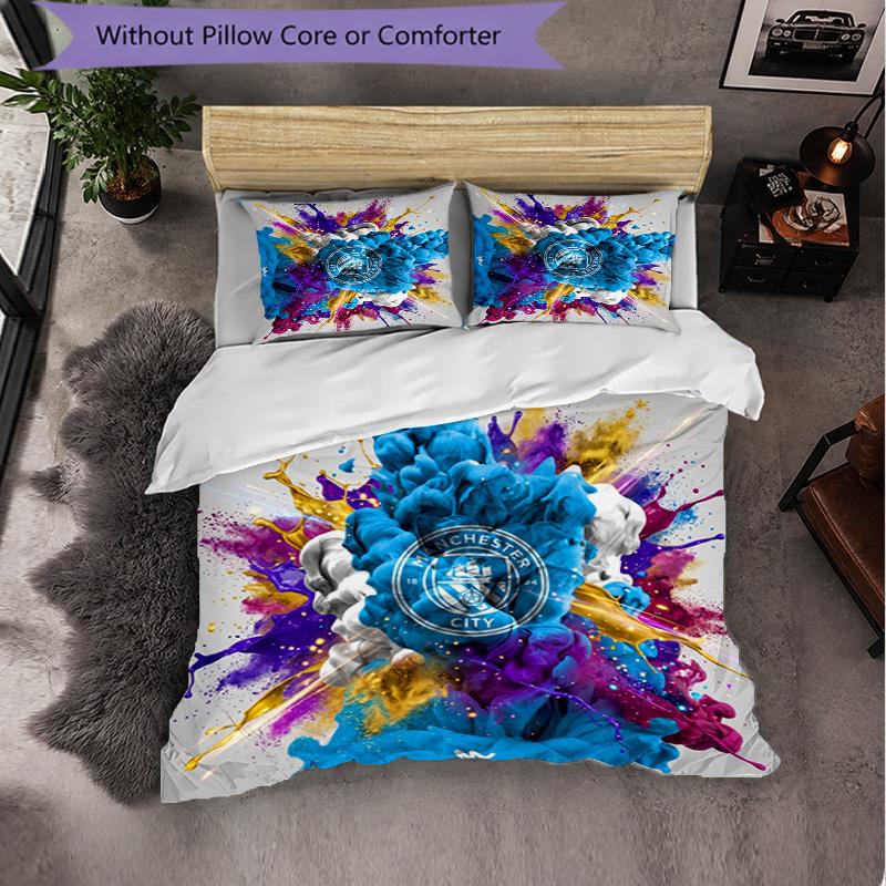Manchester City Pattern 3 Pieces Bedding Set Soft Microfiber Duvet Cover with Pillow Cases for Bedroom