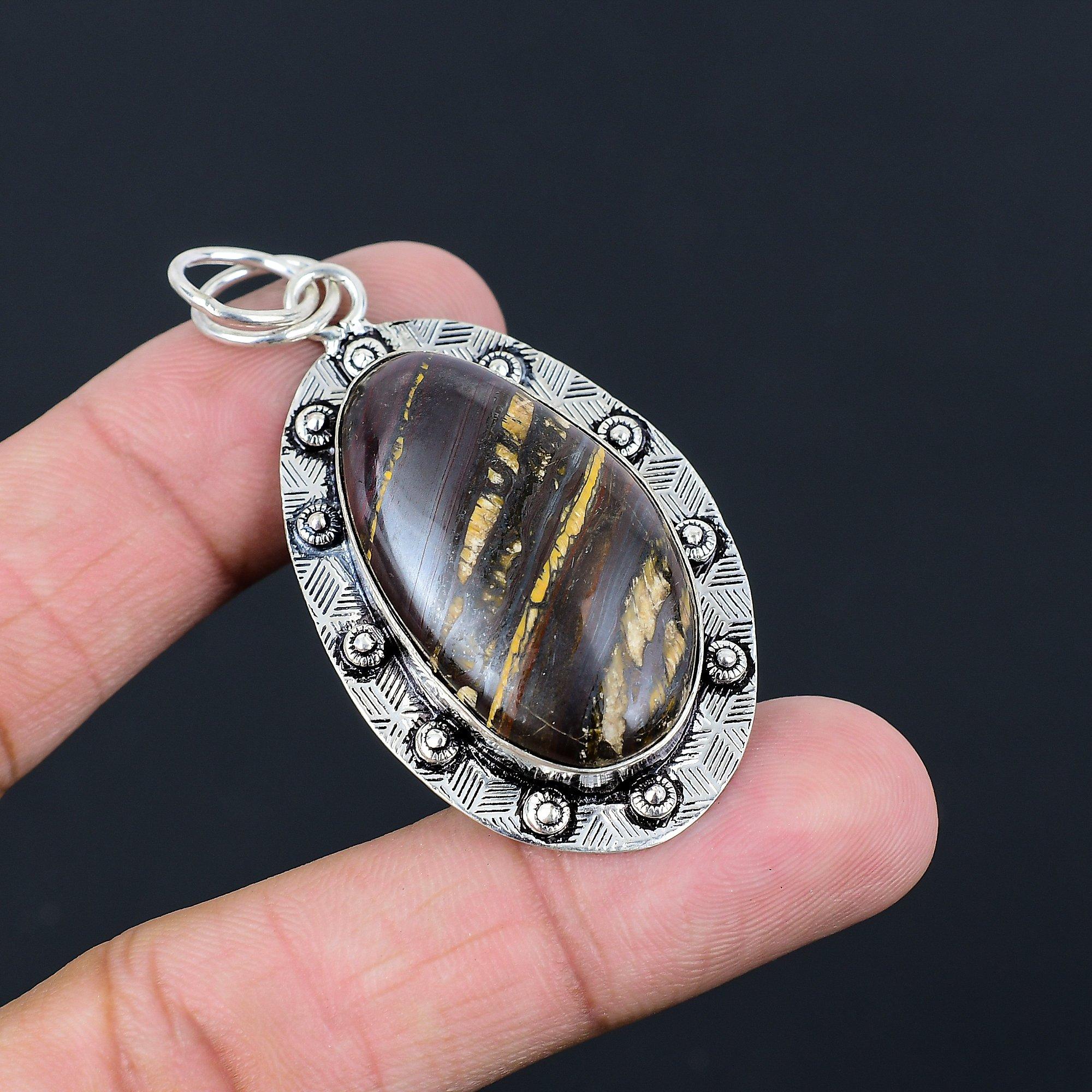 Sterling Silver Oval Iron Tiger Eye Gemstone Birthday Artisan Sister New Pendant