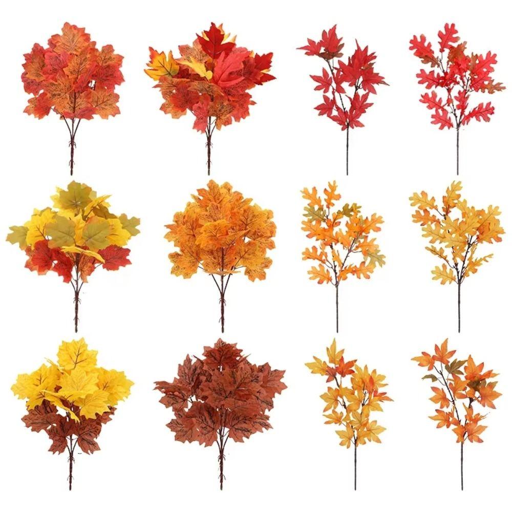2PCS Fabric Artificial Maple Leaf Maple Leaf Shape Maple Leaf Bouquet Home Decor