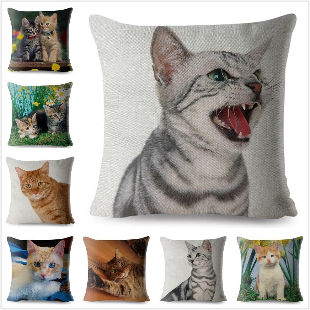 Cute Pet Cat Print Throw Pillow Cover 45*45cm Square Cushion Covers