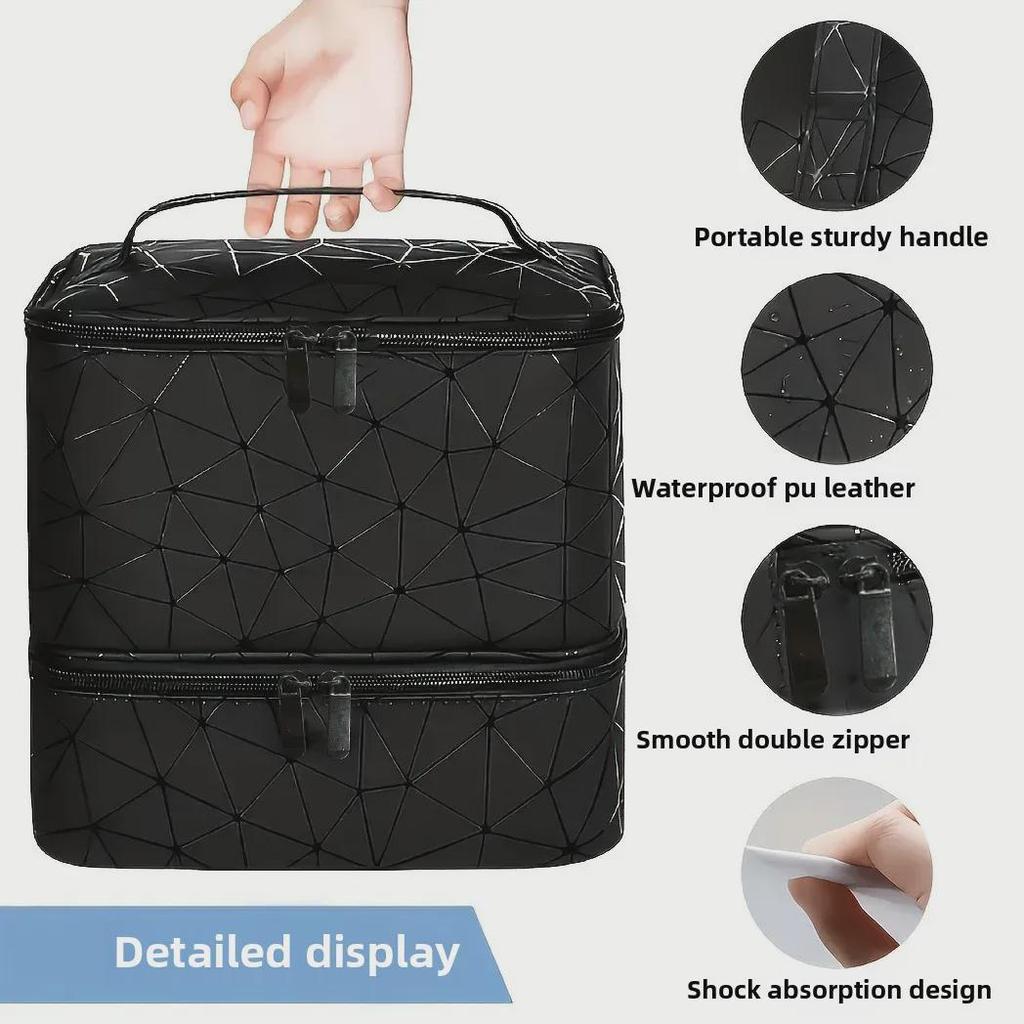 Grenzüberschreitende Doppelschichtige Tragbare PU-Make-up-Tasche: Nagellackaufbewahrung mit großer Kapazität & Handtasche für Nagelkunst