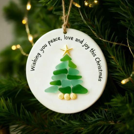 Sea Glass Christmas Tree Ornament Coastal Christmas Tree Pendants Handcarfted Sea Glass Art Christmas Decoration for Holiday Home Decor