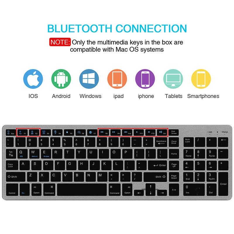 Russland/Spanien Schlanke Drahtlose Bluetooth-Tastatur für Tablet Laptop Smartphone iPad Wiederaufladbare Drahtlose Tastatur mit Ziffernschlüssel