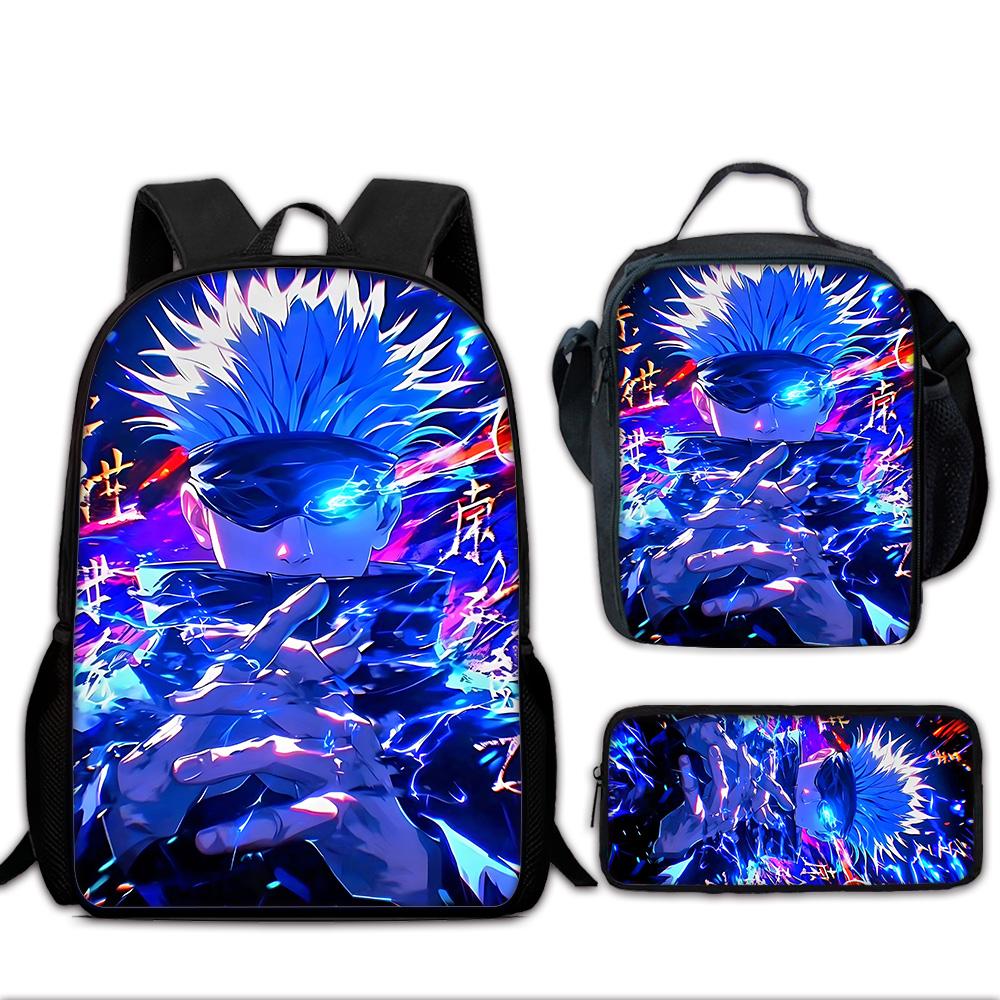 Anime J-JujutsuS K-KaisenS Child School Backpack with Lunch Bags ,Pencil Bags ,School Bags for Boys Girls Best Gift