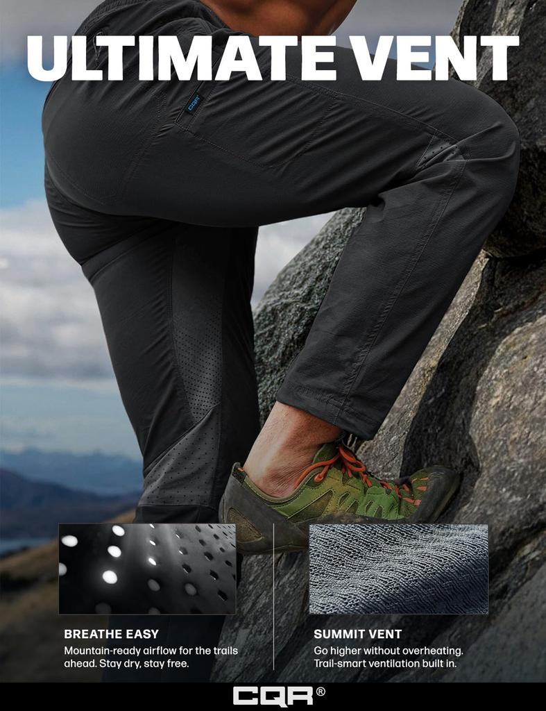 CQR Climbing com Cordão e Multifuncional Perfeito para e Exterior Ripstop Calças Masculinas, Repelente à Água, Fresco ao Toque, Absorvente de Suor,