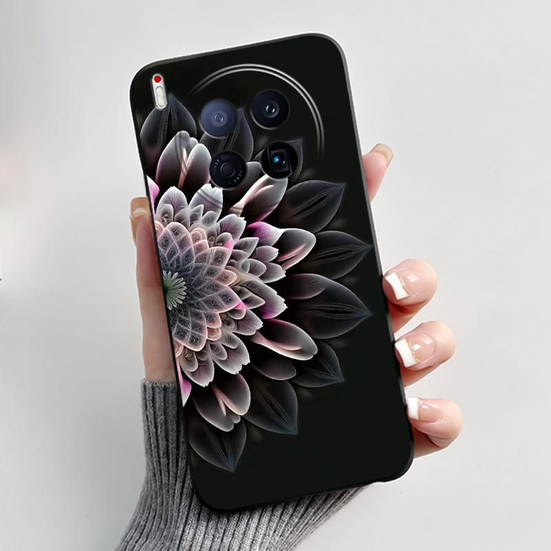 Phone Case For Tecno Camon 40 Premier 5G Bumper Soft Silicone Unique Design Black Case Ins Style Floral Painted Shockproof Cover