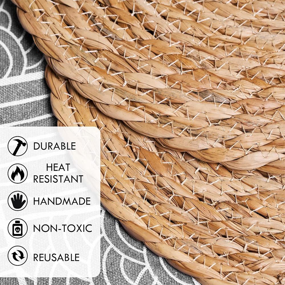 Round Woven Placemats Natural Straw Braided Rattan Placemats Heat Resistant Boho Place Mats For Dining Table JT314