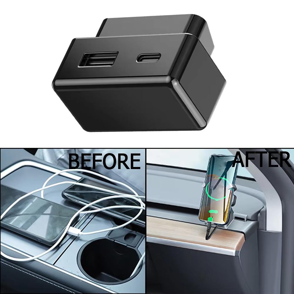 For Tesla Model 3/Y OBD Car Charger Dual Port Hidden PD Fast Charging Expansion Dock