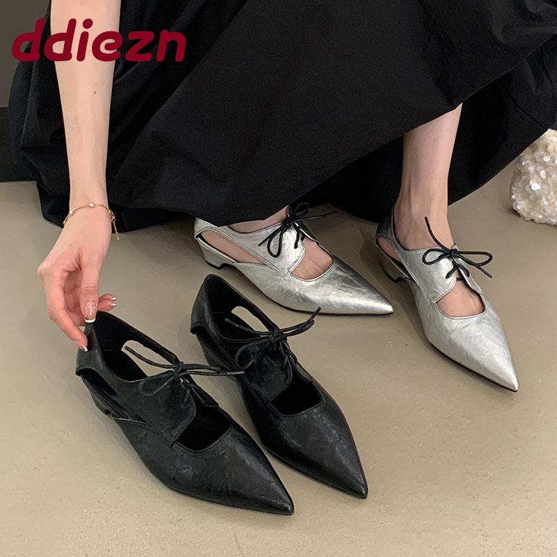 Fashion 2025 New Fashion Shallow Women Low Heel Shoes Luxury Female Pointed Toe Footwear Butterfly-Knot Ladies Heeled Shoes Pumps