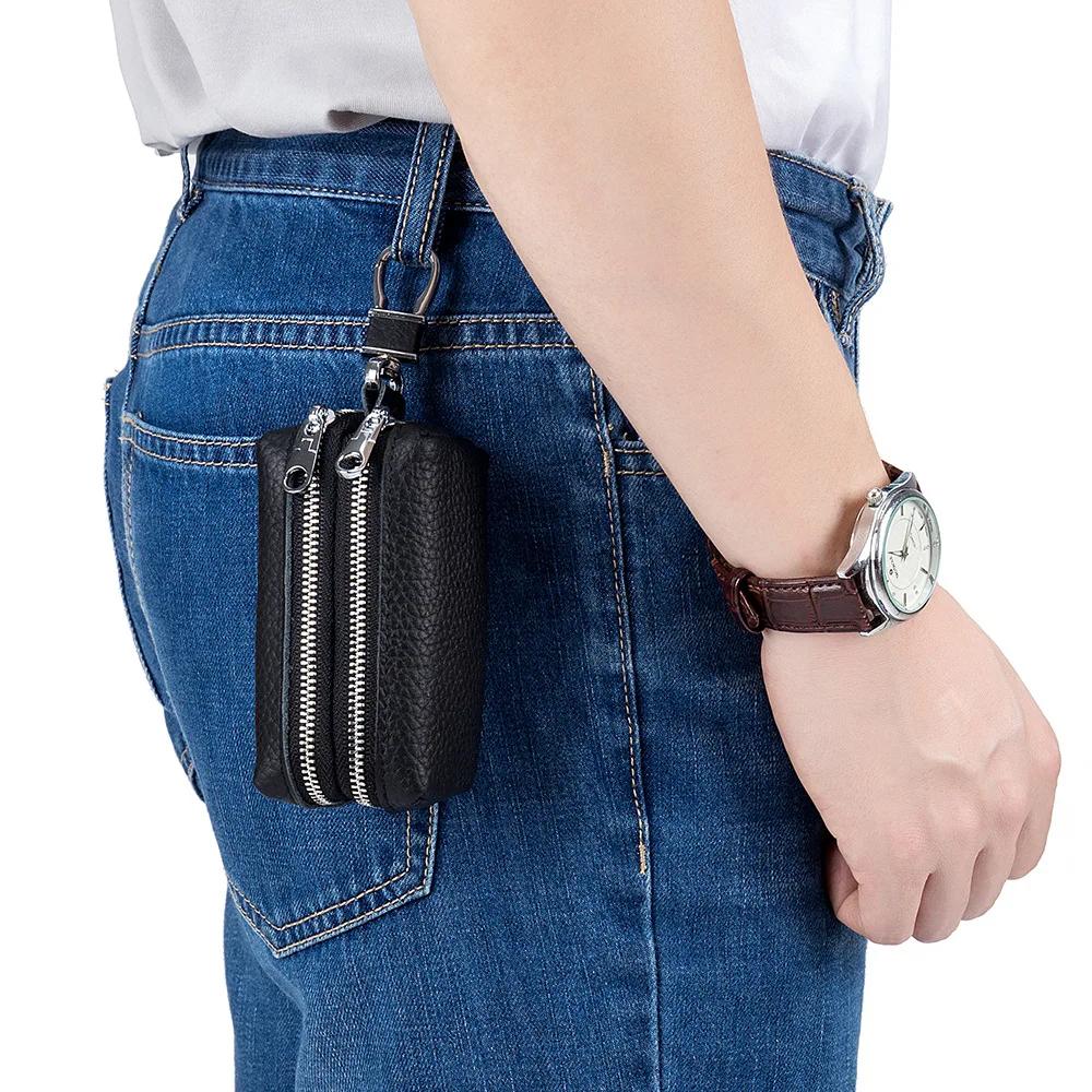 Echte Leder Auto Schlüsselbörsen Mode Schlüsselhalter Hausmeister Schlüssel Organizer Doppelreißverschluss Schlüsselanhänger Etui Schlüssel Tasche Münzbeutel