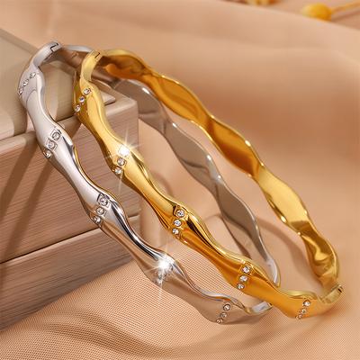 European and American Fashion Women's High-end Wavy Zircon Open Summer Bracelet Bracelet Jewelry Bracelet