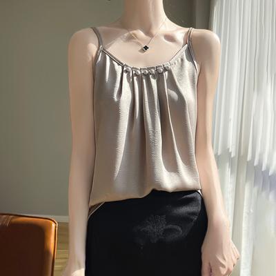 Summer Women's Silk Vest Slim V-neck Short Satin French Camisole Vest