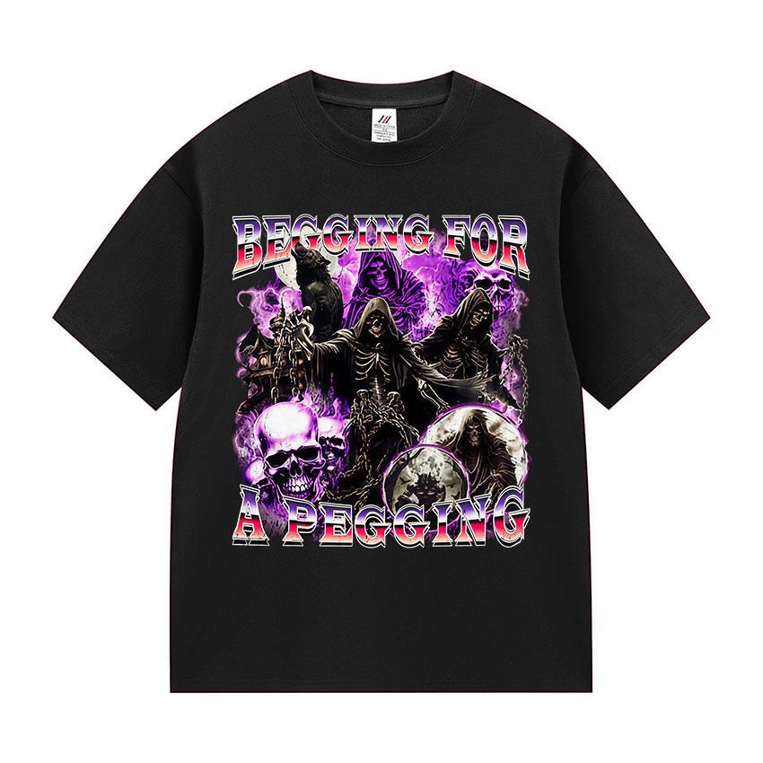 BEGG IN G FOR A PEGGING Funny Skeleton T Shirt Men's Vintage Gothic Short Sleeve T-shirts Casual Cotton Tops T-shirt Streetwear