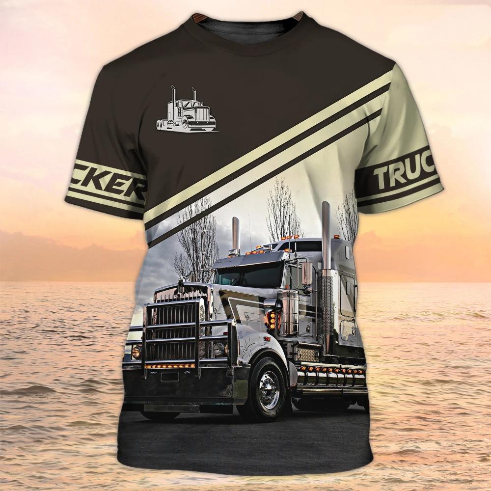 Trucker T-Shirts Trucking 3D Print Men's O-Neck Short Sleeve Street Truck Harajuku Clothing