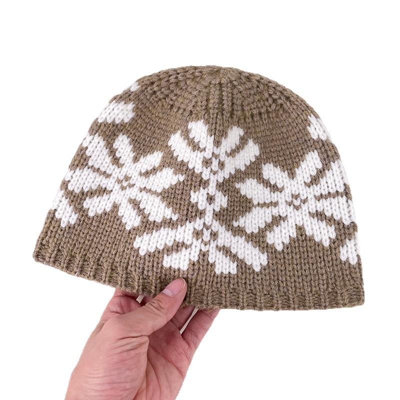 Fair Island Style Knitted Hat Women's Autumn and Winter New Jacquard Literary and Versatile Bag Head Cold Hat Showing Face Small Warm Wool Hat