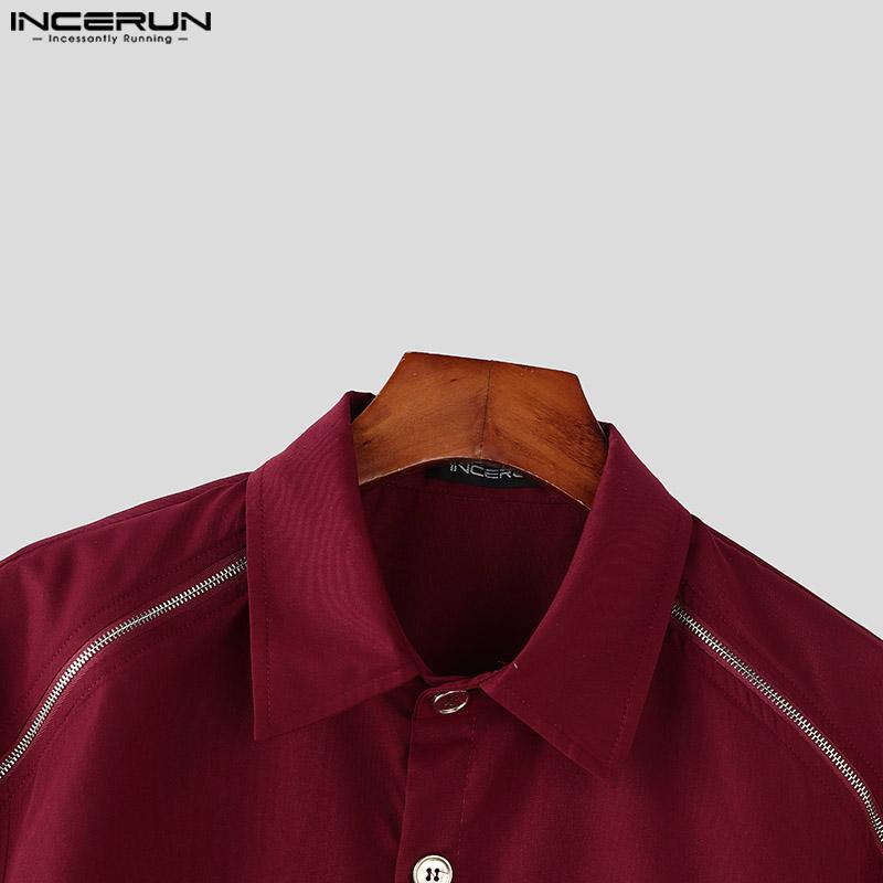 INCERUN Bărbați de vară cu mânecă scurtă și fermoar, casual, supradimensionat, lejer, cargo topuri