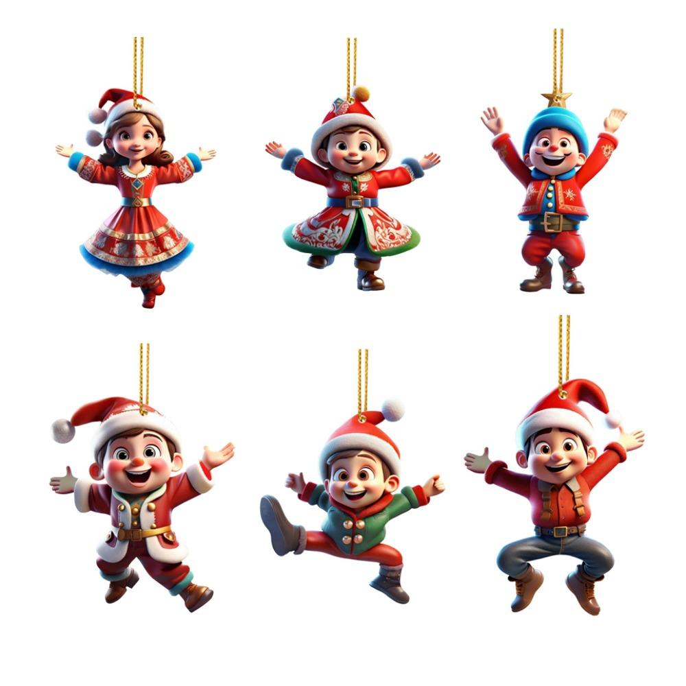 

6pcs/set 2D Dwarf Christmas Tree Pendant Cartoon Rearview Mirrors Pendant Holiday Party 6pcs/set