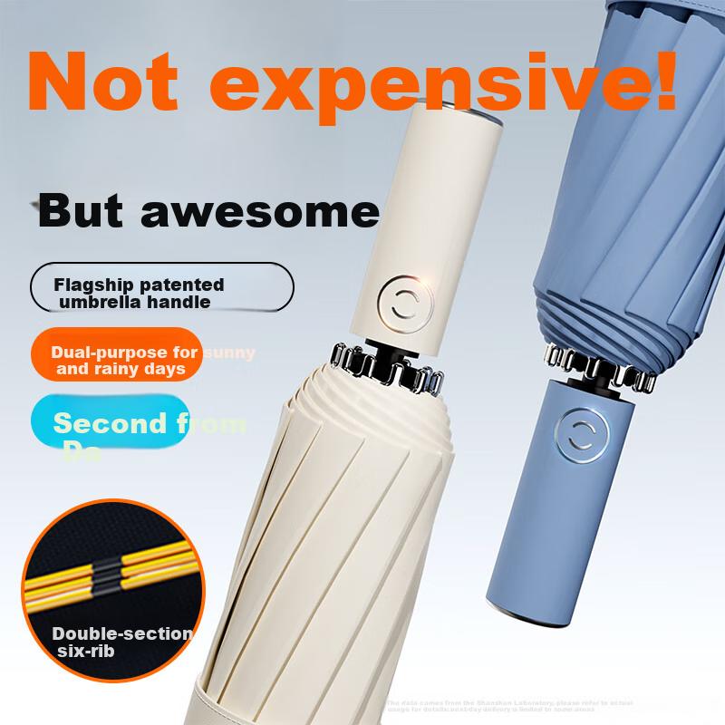 Fully Automatic Umbrella, Enlarged, Thickened, Reinforced Sunshade Umbrella, UV Protection, Dual-Use for Students And Outdoor Use, 144 Ribs, Blue