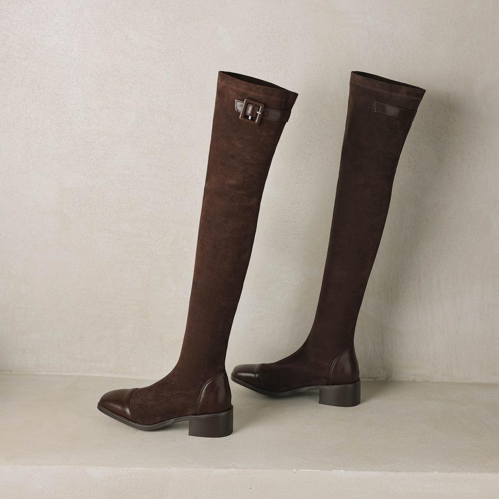 Krazing Pot Flock Autumn Winter Shoes Thick Heels Size 43 Long Boots Black Brown Stretch Over-the-knee Boots