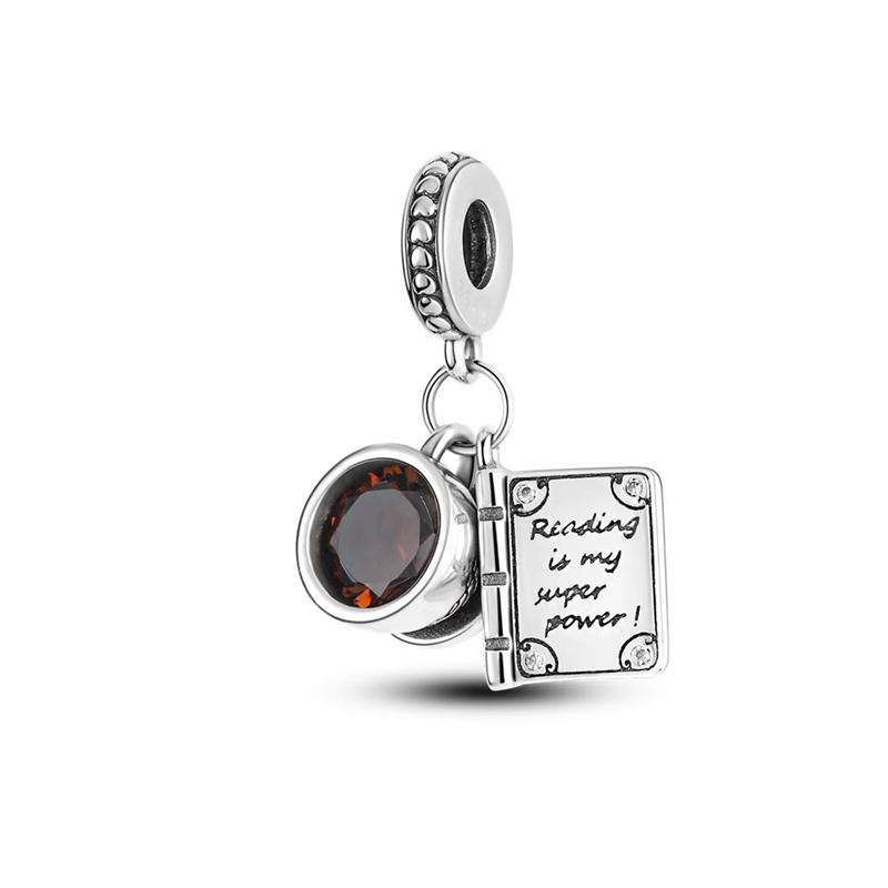 New Reading Notebook Passport Charm Bead for Silver Bracelet Bangle DIY Jewelry Women Accessories