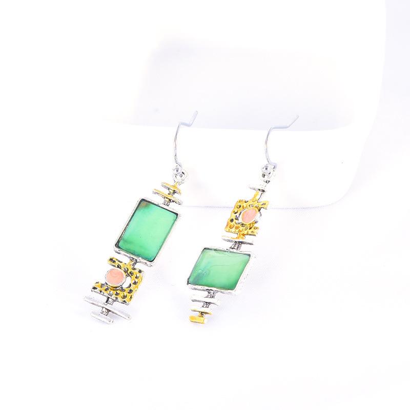 European and American Retro Turquoise Color Block Earrings