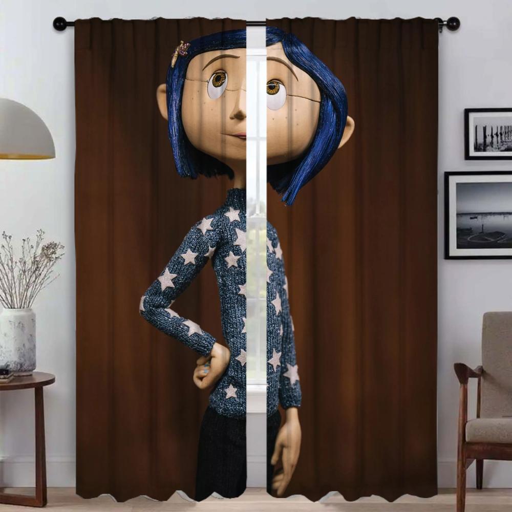 Coralines Anti-mosquito Curtains for Camera Halloween Decoration Window Curtain for Room 2 Panel Home Interior Curtains Shades