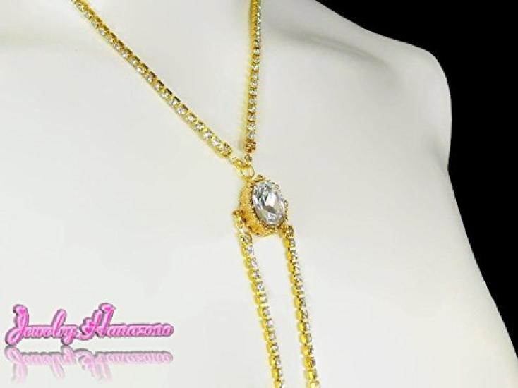 Hanazono Jewelry Owalny Zamknięty Naszyjnik na Sutek z Diamentową Alejką z Kryształem i Złotem, Akcesorium na Sutek, Pierścień na Sutek, Naszyjnik na Sutek, Dekolt,