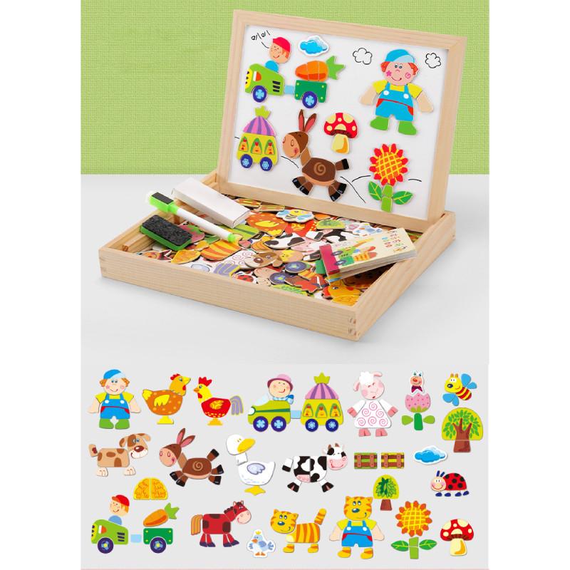 Wooden Cow Tiger Rabbit Animal Farm Theme Magnetic Puzzle Board Children Toy