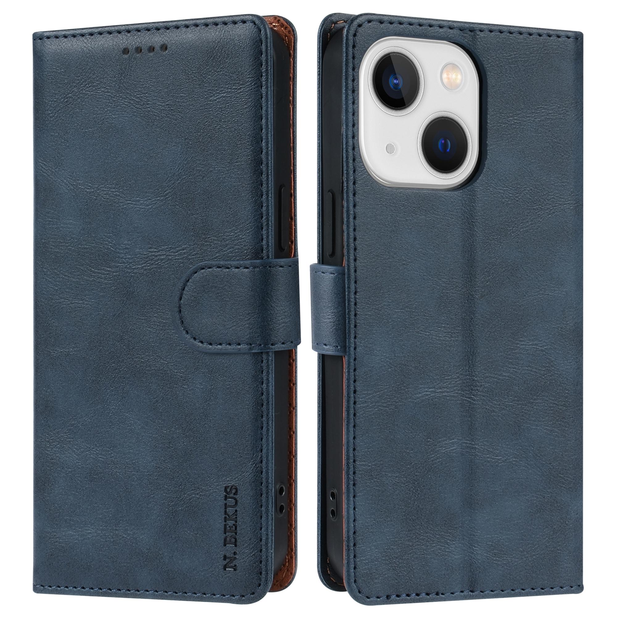 

For iPhone 14 Phone Wallet Case PU Leather Folding Stand Cover Blue
