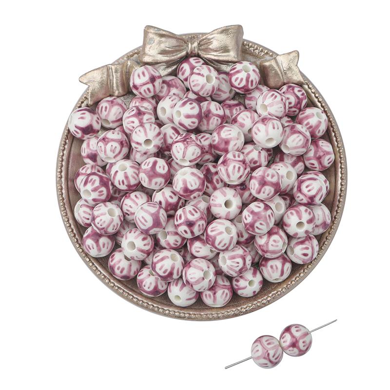 2pcs Handmade Ceramic Porcelain Hand Painted Beads Charm Round Spacer Beads for DIY Necklace Bracelet Jewelry Craft Making Accessories