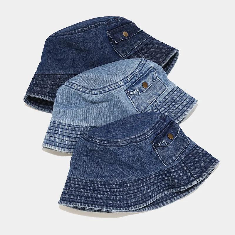 Brand Oohmy Cotton Denim Bucket Hat Men Women Trendy Lightweight Outdoor Hot Fun Summer Beach Vacation Getaway Headwear Cap
