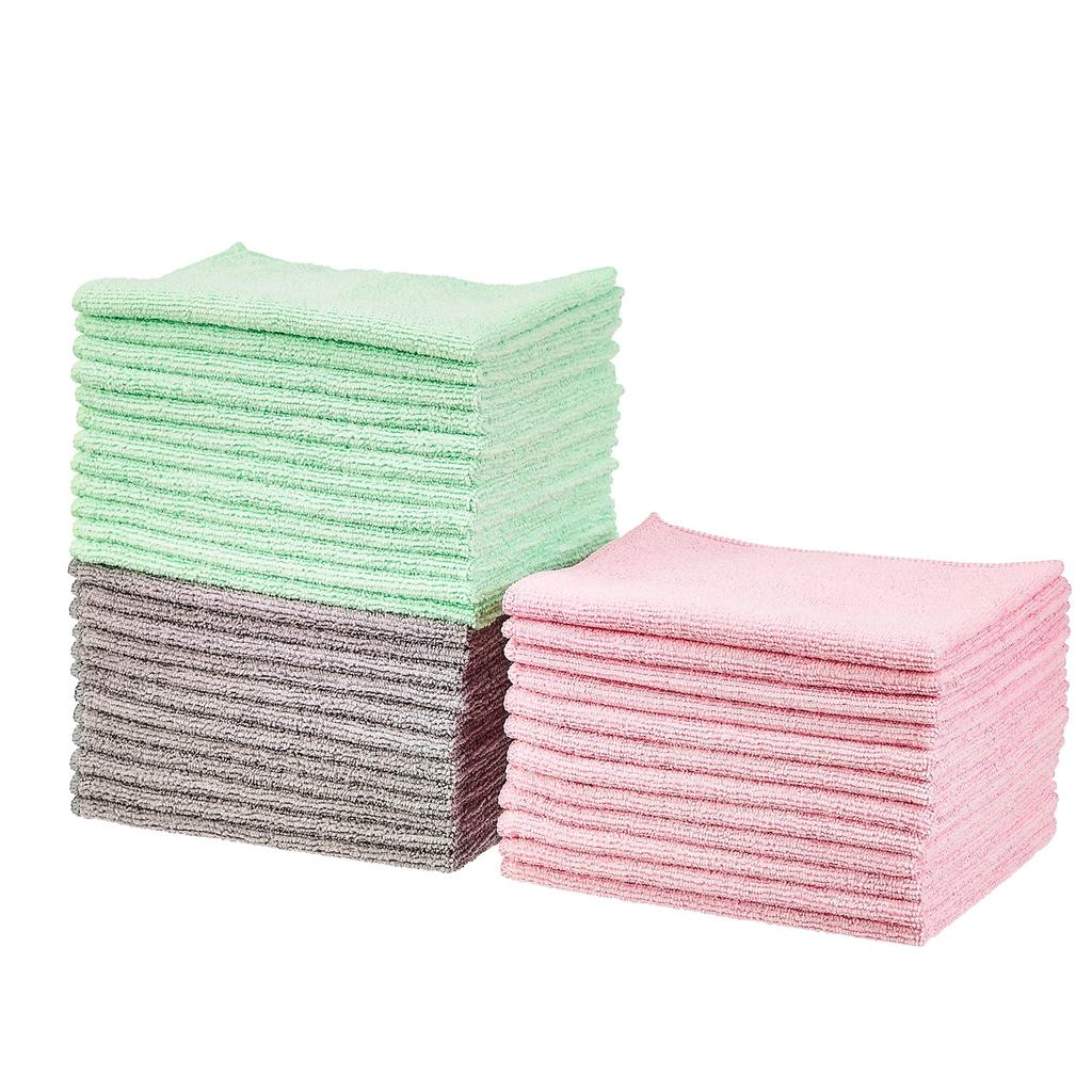 Amazon Basics Microfiber Cleaning Car Pack of 36 X 30 Pink Cloths, Multipurpose, Cleaning, Wash, Cloths, (40 Cm), Green, Gray,