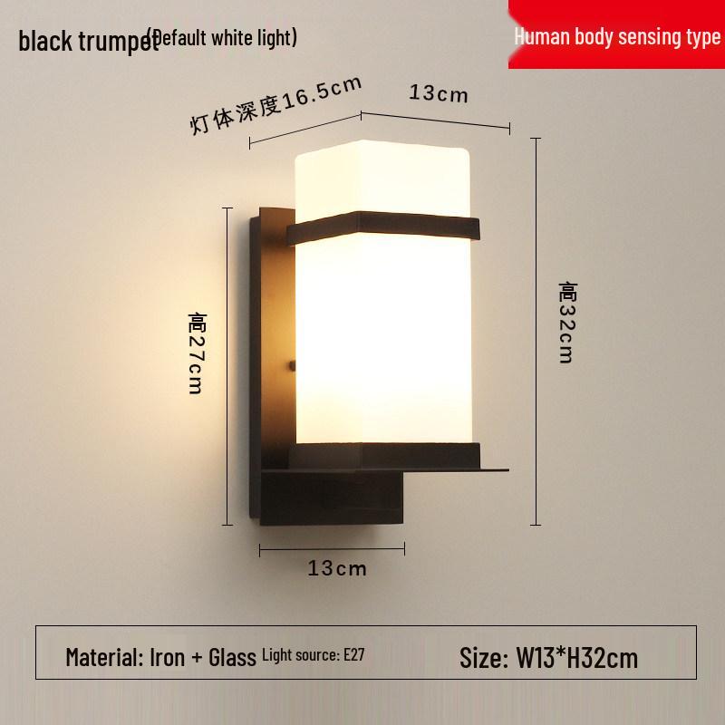 New Chinese Style LED Outdoor Wall Lamp with Motion Sensor for Garden, Balcony, and Corridor