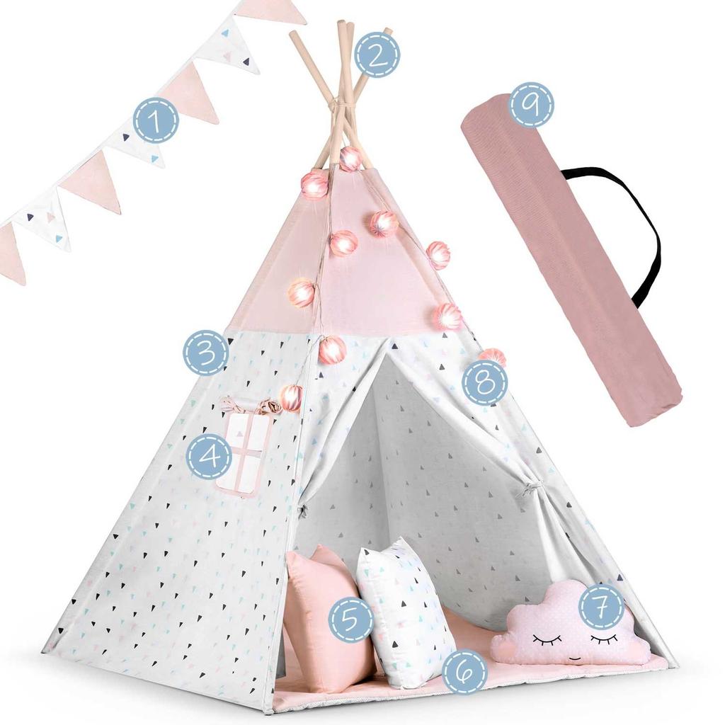 Tenda Teepee Nukido per Bambini con Ghirlanda e Luci - Rosa