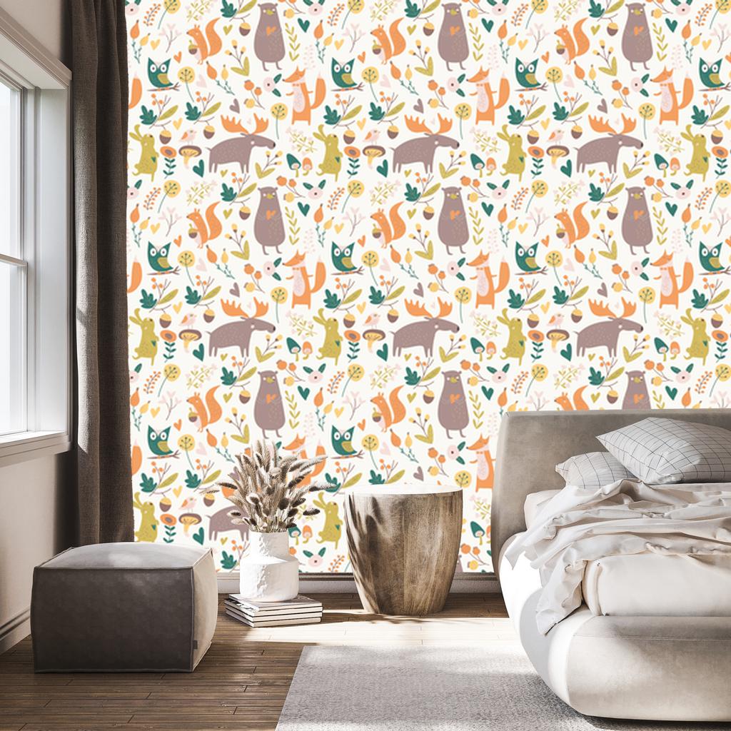 Wallpaper Beautiful Forest Animals for Living Room and Bedroom 50x1000